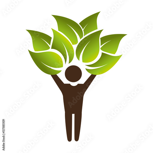 human figure with leafs plant ecology symbol vector illustration design