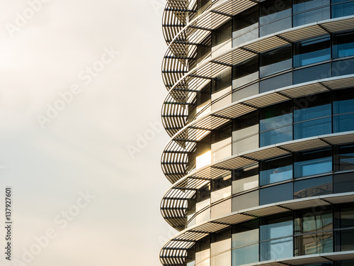 Modern Glass Building at Sunset