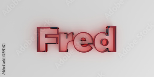 Fred - Red glass text on white background - 3D rendered royalty free stock image.