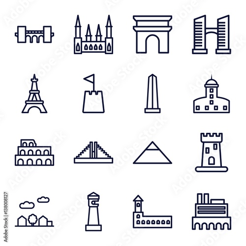 Set of 16 landmark outline icons