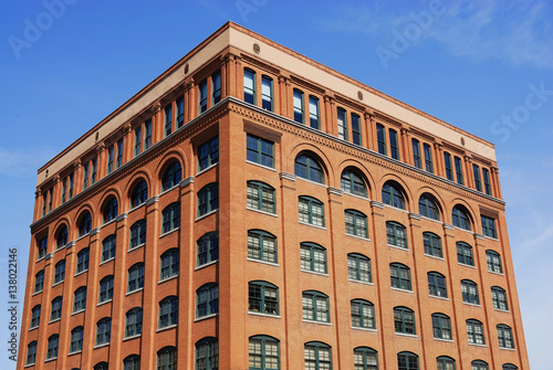 close up on old brick building in downtown