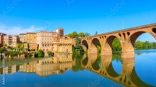 Albi in Southwestern France. Albi is a world heritage UNESCO site. View of the Tarn River and the Cathedral Saint Cecile.