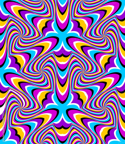 Abstract colorful background with triangles (optical illusion of movement). Seamless pattern.