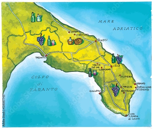 Geographic map of the local gastronomy of Puglia region