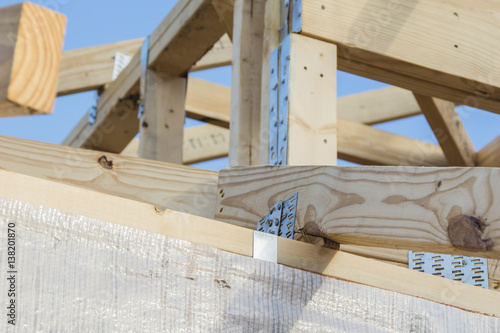roof rafter and ceiling joist with blue sky background