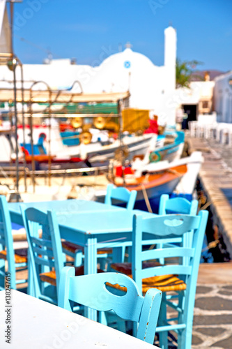 table in santorini europe greece old restaurant chair and the summer