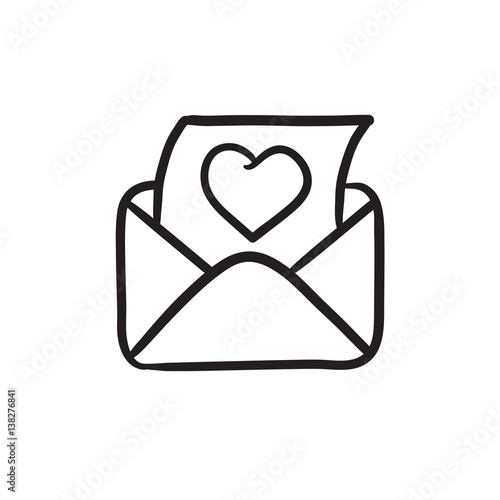 Envelope mail with heart sketch icon.