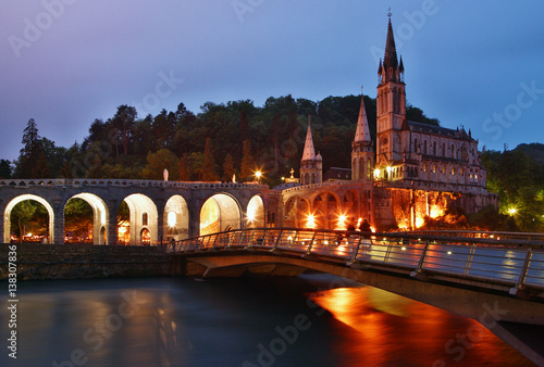 Rosary Basilica at night, Lourdes, Hautes-Pyrenees, France