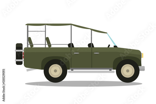 Vector safari travel compass, rifle, binoculars and jeep car.