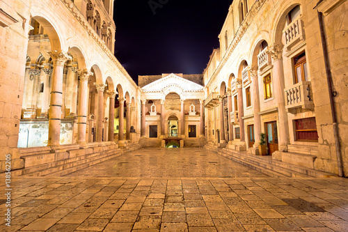 Split historic landmarks evening view of Peristil square