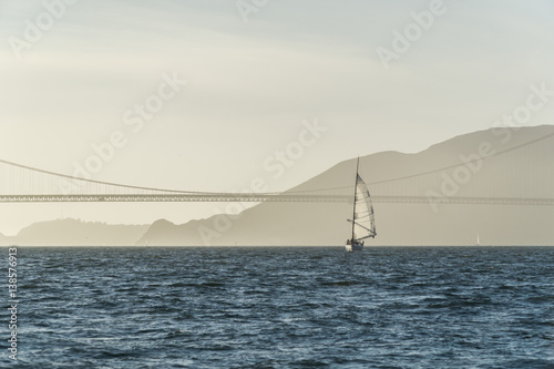 Golden Gate Bridge Sailing Yacht on Sunset Landscape