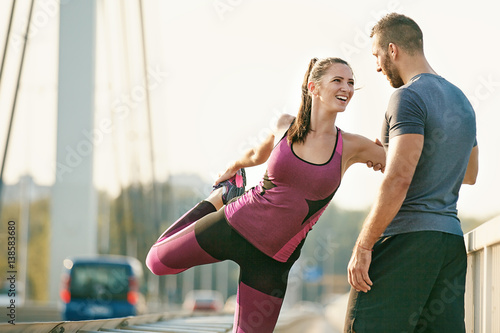 Exercising Outdoors. Happy Couple.