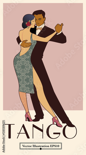 1920s Tango Poster. Elegant couple dancing tango. Retro style