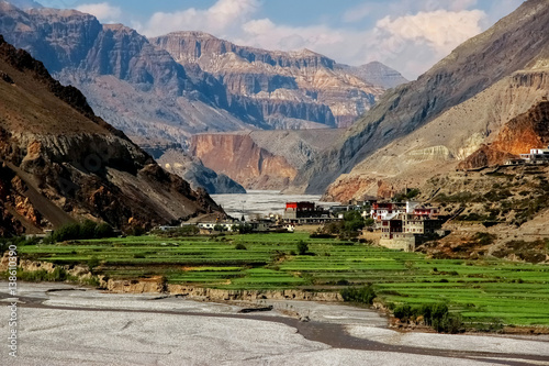 The village Kagbeni in the Himalayan mountains. Kali Gandaki River gorge. Nepal.