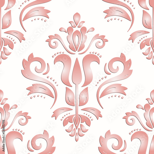 Seamless oriental pink ornament. Fine vector traditional oriental pattern with 3D elements, shadows and highlights