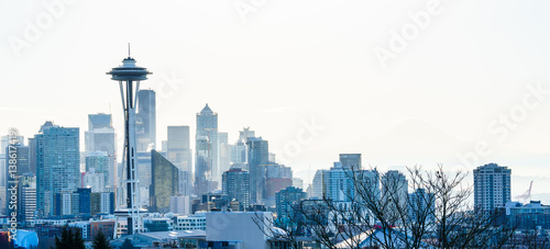 View of Seattle Day Light Winter skyline, WA, USA