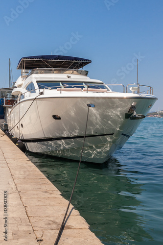 White luxury yacht in the marina of the Adriatic sea. Croatia