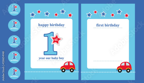 baby boy first birthday party invitation with car