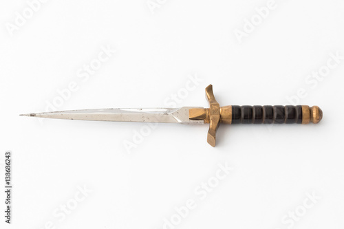 Steel dagger on white / Retro styled steel cutlass on white background