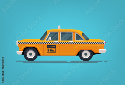 Retro yellow taxi cab. Classic taxicab icon. Vector flat style illustration.