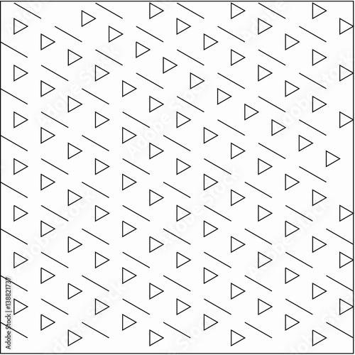 Abstract white background with black triangles and lines are placed randomly around the pattern
