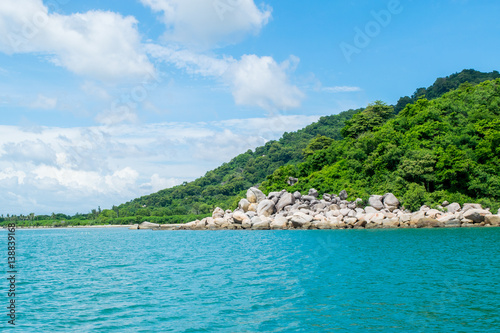 Stone sea shore at a paradise island -the South China sea - Vietnam Nha Trang bay