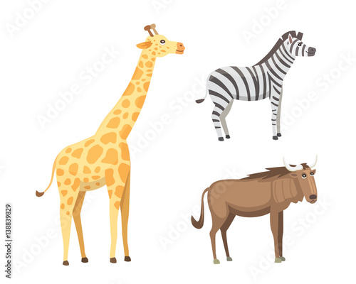 African animals cartoon vector set. elephant, rhino, giraffe, cheetah, zebra, hyena, lion, hippo, crocodile, gorila and outhers. safari isolated illustration