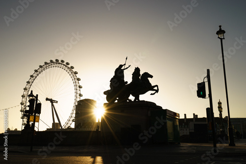 Boudiccan Rebellion monument at sunrise in London, England