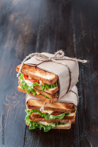 delicious homemade sandwich in rustic style