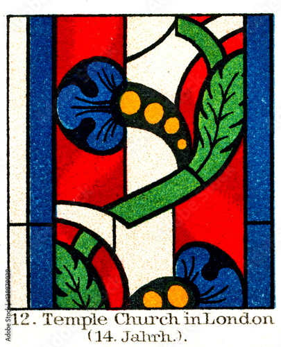 Stained glass from Temple Church, London, 14th century (from Meyers Lexikon, 1895, 7/632/633)