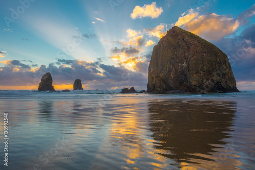 Dramatic sunset over haystack rock