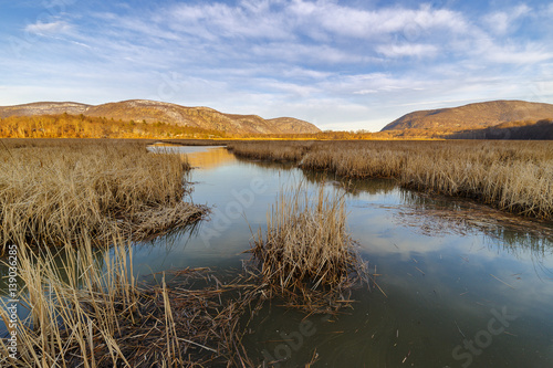 Winter Sunrise Hudson River Marsh with Mountains