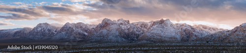 Panorama snow on Red Rock Canyon National Park Sunset
