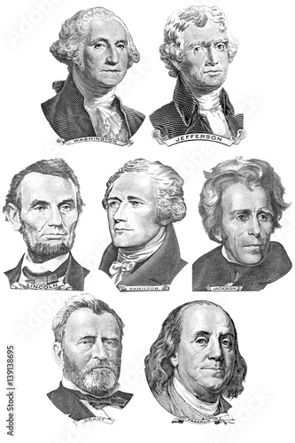 Engravings of portraits of seven presidents
