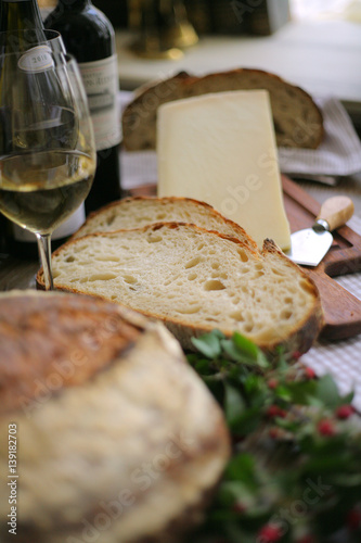 gruyere cheese with bread and white wine