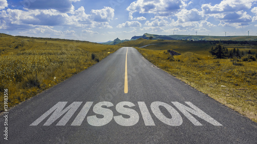 mission on asphalt road