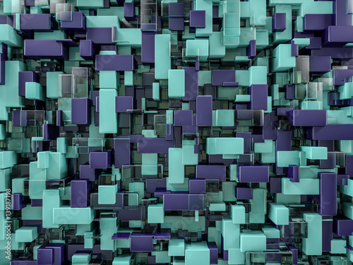 Abstract cubes background with glass. 3D rendering