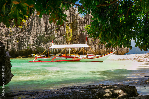 Banca boat at a beautiful tropical beach in Palawan Island,Phili