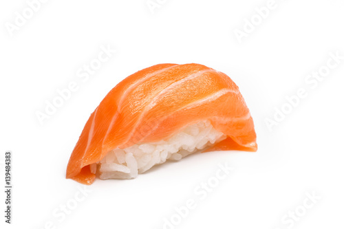 Sushi with raw salmon on a white background. Not isolated.