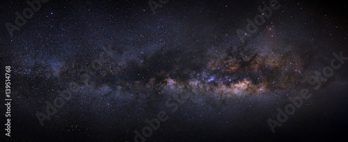 panorama milky way galaxy. Long exposure photograph.With grain