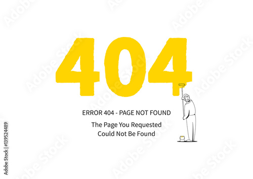 Error 404 page with a painter vector illustration on white background. Broken web page graphic design. Error 404 page not found creative template.
