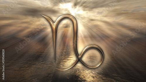 Mystic golden zodiac horoscope Capricorn symbol. 3D rendering