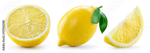 Lemon with leaf isolated on white background. Collection