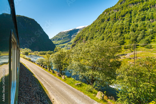 Flambsbana, The Flam Railway, spectacular train journey around mountains. Norway