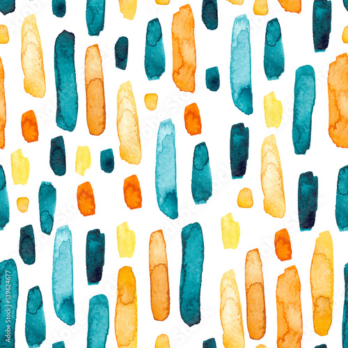 Seamless Pattern of Watercolor Turquoise and Yellow Shapes