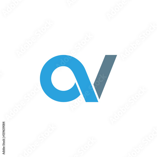 Initial letter av modern linked circle round lowercase logo blue gray