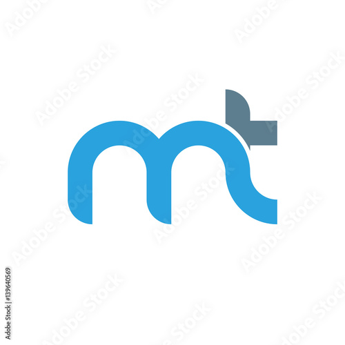 Initial letter mt modern linked circle round lowercase logo blue gray