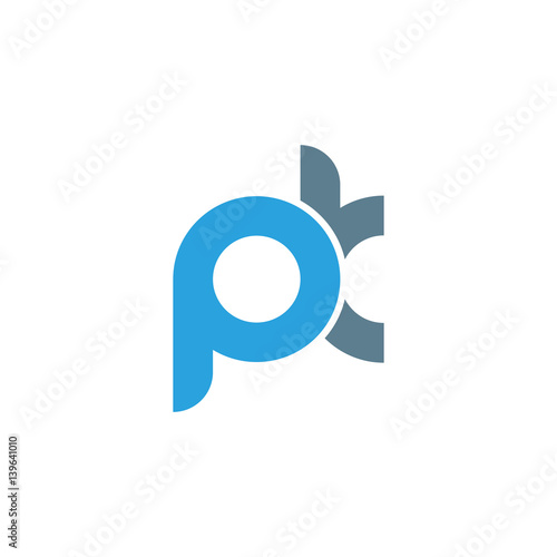 Initial letter pk modern linked circle round lowercase logo blue gray