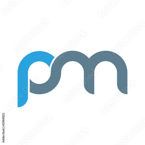 Initial letter pm modern linked circle round lowercase logo blue gray