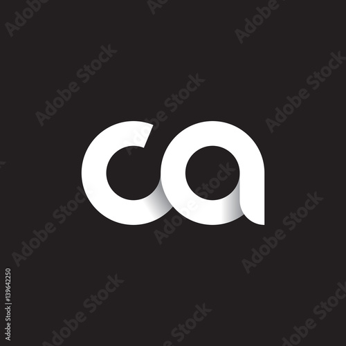 Initial lowercase letter ca, linked circle rounded logo with shadow gradient, white color on black background